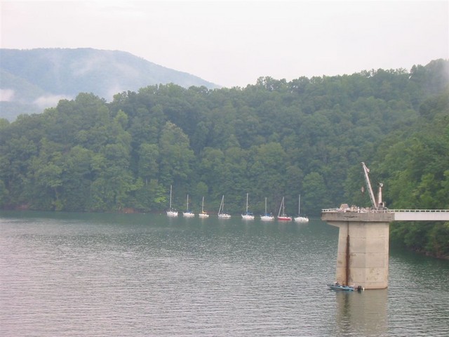 view of boats from top of dam