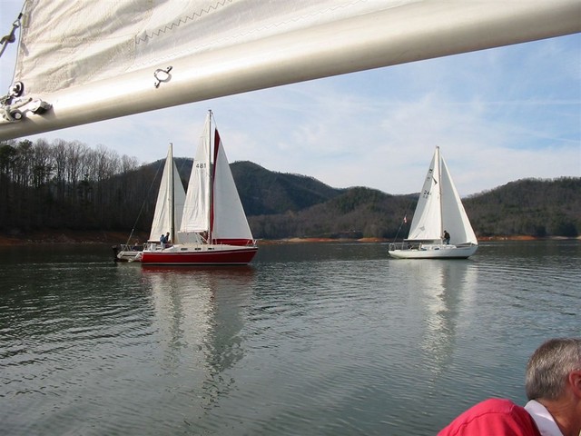 the race starts, first one around the island and back to marina entrance wins!