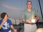 Donna Maddox and Richard Colberg from Minerva at anchor