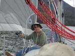 Minta skirting sail as Wild Blue Yonder tacks