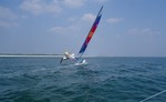 Chip Millican on Hobie, 9/03/05, Mexico Beach, FL (near Panama City).  Picture taken by Jeff Palmeter sailing on Shane Duncan's Hobie.