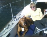 "Need a bigger boat or smaller dog.."
Sandra with Tyrus on Little's O'Day 272