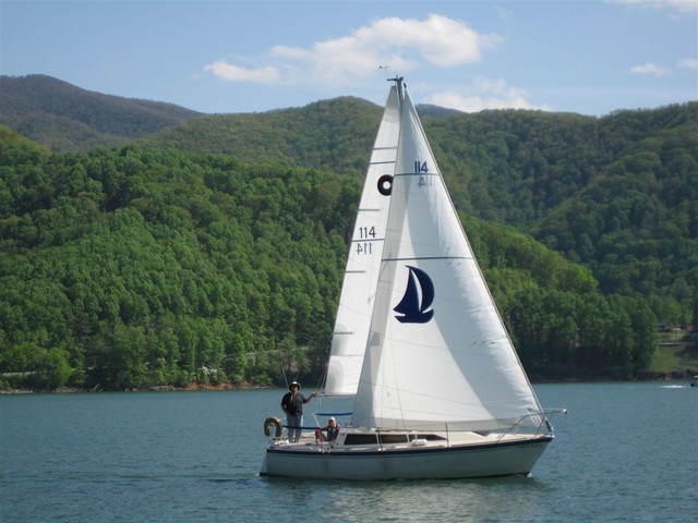 Bryson's new head sail with insignia attached