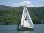 Bryson's new head sail with insignia attached
