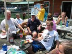 Eating hamburgers after Long Distance race to Mallard Cove..