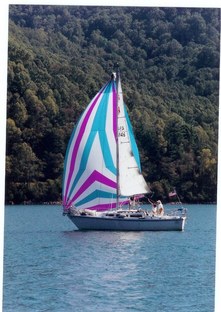 John and Billie Middaugh plus crew on Slippery II Spinnaker