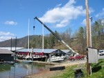 Freedom 40 checking bottom (Charlie Ulery's boat and crane)..