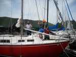 Russ Veldman mounting tacktick instrumentation with help of some other sailors.. (pics by Mark Galloway)
