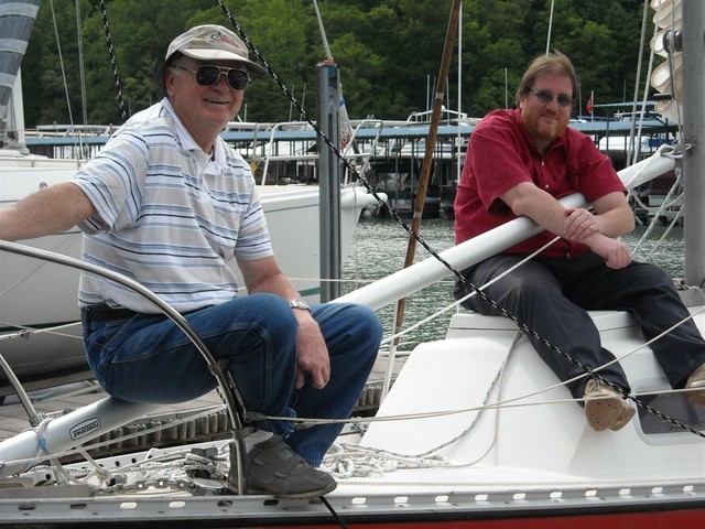 Russ Veldman mounting tacktick instrumentation with help of some other sailors.. (pics by Mark Galloway)