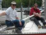 Russ Veldman mounting tacktick instrumentation with help of some other sailors.. (pics by Mark Galloway)