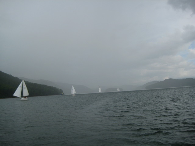 boats on downwind leg of race