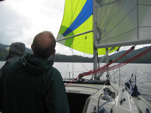 spinnaker trimming on Wild Blue Yonder
