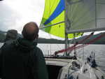spinnaker trimming on Wild Blue Yonder