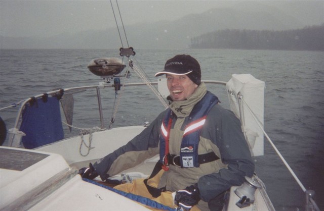 Jeff took Sam Shafer and German exchange student sailing before Christmas 2005.  Reiner had a blast as he had not been on a sailboat in quite a while.  Pictures taken Kodak disposable camera.