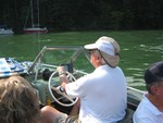 Captain Clarke Lucas ferrying people to Pig Roast Point