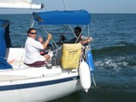 Jeff, Laura, and Duncan approaching Ocracoke Island
