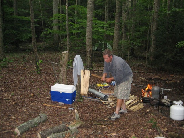 splitting wood for fire