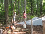 getting the tarp up over serving tables