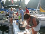 Murdochs preparing pancakes, sausage, and bacon for the club Sunday morning, they never seem to quit cooking!