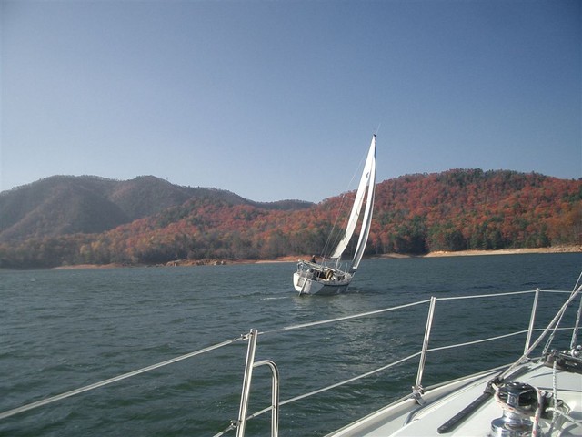 David Bryson single-handing their new boat 11/16/07, picture by J Little on Wild Blue Yonder