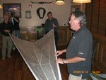 Joe Waters during clinic demonstrating proper sail trim with 1/3 scale Catalina 22 headsail (picture by Clarke Lucas)