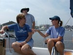 Sandra Little talking to Minta Fannon
