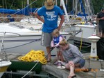 Breakfast on sailboat dock, Sunday morning