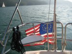 flag on stern of Wild Blue Yonder