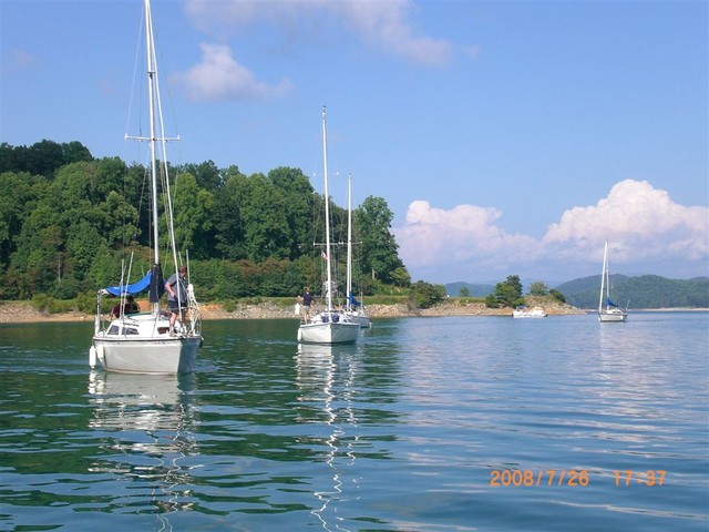 Boats approach buoy line on Saturday afternoon