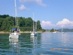 Boats approach buoy line on Saturday afternoon