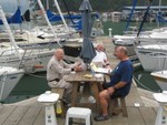 Some captains gathering before the race at 7:30 AM