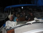 aboard Jammin, Fannon's boat, at dam overnighter