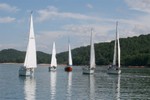 first leg, very little wind, race almost canceled, first boat almost didn't round 1st mark within an hour