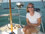 Sandra with her seashell collection, Cape Lookout