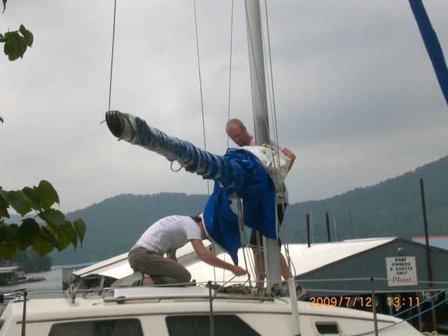 getting ready to lower mast