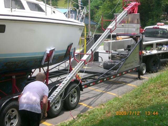 getting ready to lower mast, extending boom