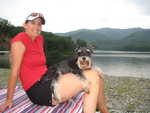 Jan Bryson and Reece on top of dam
