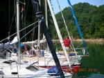 Boats rafted up in cove for overnighter (picture by Mark Galloway)