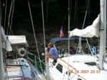 Boats rafted up in cove for overnighter (picture by Mark Galloway)