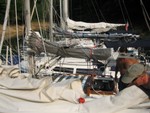 Boats rafted in cove for overnighter