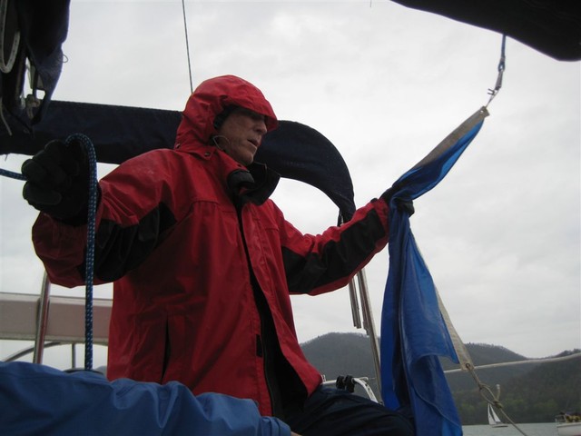 Race Captain braving the elements..